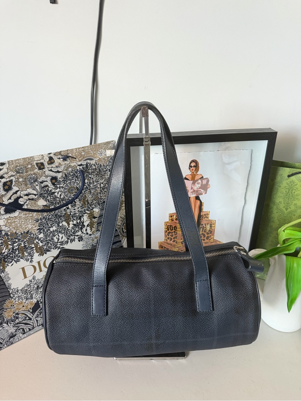 Burberry Overdyed Horseferry Barrel Bag – Navy Blue